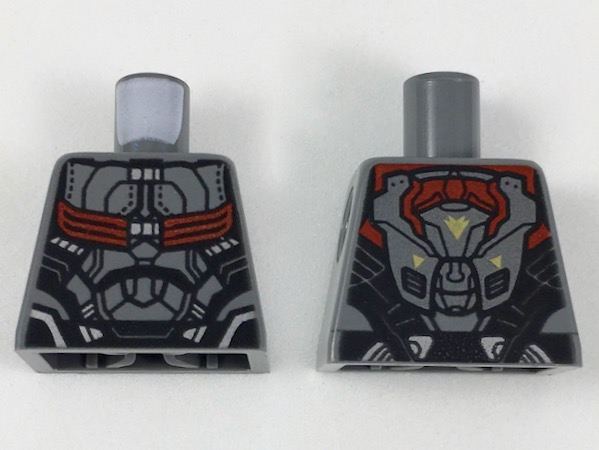 Lego Torso Armored Flight Suit with Black Panel Lines and Red Straps Pattern / Dark Bluish Gray