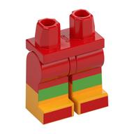 Lego Hips with Red Legs and Bright Light Orange Boots Pattern with Green Knees, Red Toes Print / Red