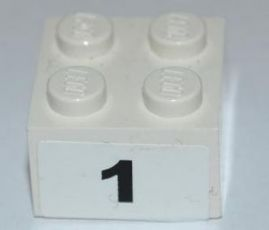 Lego Brick 2 x 2 with Black Number 1 Wide Bold Font Pattern (Sticker) - Set 8125