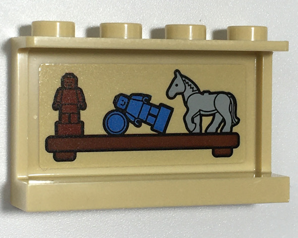 Lego Panel 1 x 4 x 2 with Side Supports - Hollow Studs with Horse and Statuettes/Trophies on Wooden Shelf Pattern (Sticker) - Set 75968