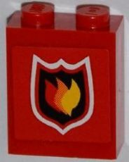 Lego Brick 1 x 2 x 2 with Inside Axle Holder with Fire Logo Badge Small Pattern (Sticker) - Set 7213 / Red