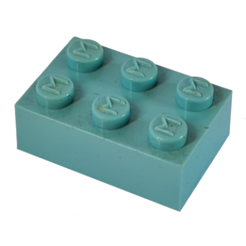Lego Modulex Brick 2 x 3 with M on Studs / Modulex Pastel Blue