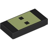 Lego Tile 1 x 2 with Yellowish Green Rectangle, Black Squares Print