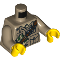 Lego Torso Shirt with Ammunition Belt/Bandolier Print, Dark Tan Arms, Yellow Hands / Dark Tan