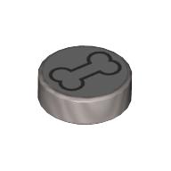 Lego Tile Round 1 x 1 with Black Bone Print / Flat Silver