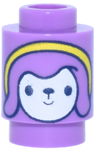 Lego Brick, Round 1 x 1 with White Puppy Face with Yellow Bonnet Pattern