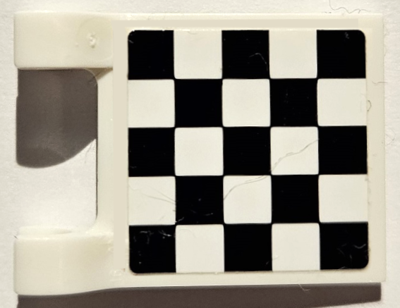 Lego Flag 2 x 2 Square with Flat Edge with Checkered Pattern on Both Sides, Black Corners (Stickers) / White