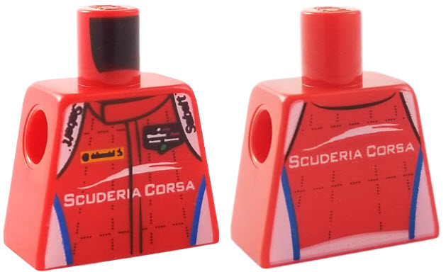 Lego Torso Speed Champions with 'Sabelt' Logo on Shoulders and 'SCUDERIA CORSA' Logo on Front and Back Pattern / Red