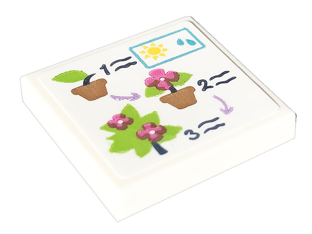 Lego Tile 2 x 2 with Flowers, Plant Pots, Numbers 1, 2 and 3, Sun and Water Drops Pattern (Sticker) - Set 41707