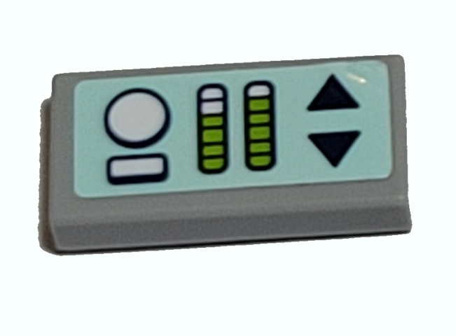 Lego Tile 1 x 2 with Dark Blue Up and Down Buttons, Lime Gauges on Light Aqua Background Pattern (Sticker) - Set 41380