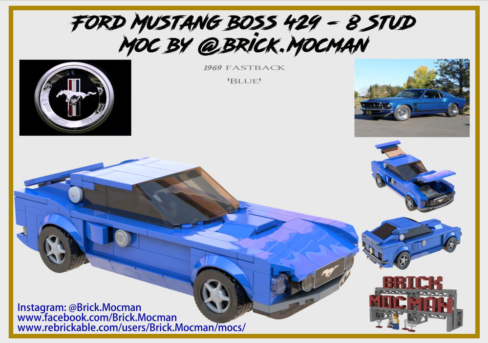 Lego Ford Mustang Fastback - 1969 Boss 429 - 8 Stud (Blue)
