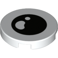 Lego Tile, Round 2 x 2 with Bottom Stud Holder with Black Eye with White Kidney Shaped Pupil and Small White Circle Pattern