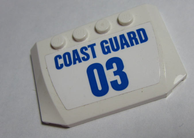 Lego Wedge 4 x 6 x 2/3 Triple Curved with Blue 'COAST GUARD' and '03' on White Background Pattern (Sticker) - Set 60165
