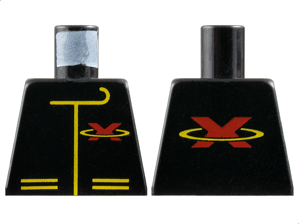 Lego Torso Racing Suit with Red Letter X Extreme Team Logo and Yellow Lines Pattern / Black