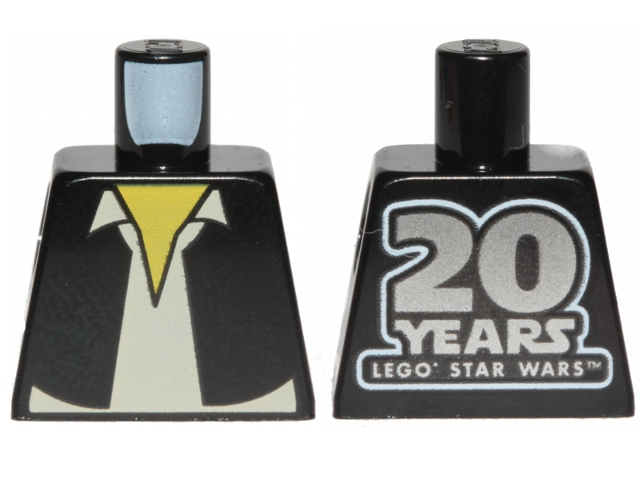 Lego Torso SW Vest and White Shirt with '20 YEARS LEGO STAR WARS' on Back Pattern (Han Solo) / Black