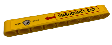 Lego Technic, Liftarm Thick 1 x 9 with Handle, Red Arrow and 'EMERGENCY EXIT' Pattern Model Left Side (Sticker) - Set 9396