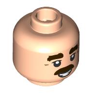 Lego Minifig Head Nigel Mansell, Thick Dark Brown Eyebrows, Moustache, Smile, Teeth / Light Nougat