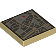 Lego Tile 2 x 2 with Street Level Map and Red 'X' Print