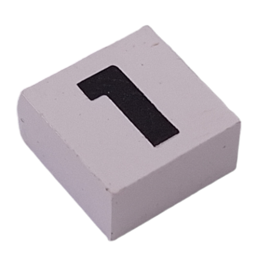 Lego Modulex Tile 2 x 2 with Black '1' Print, Black Internal Lining, No Dot