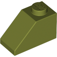 Lego Brick Sloped 45° 2 x 1 with Bottom Pin / Olive Green