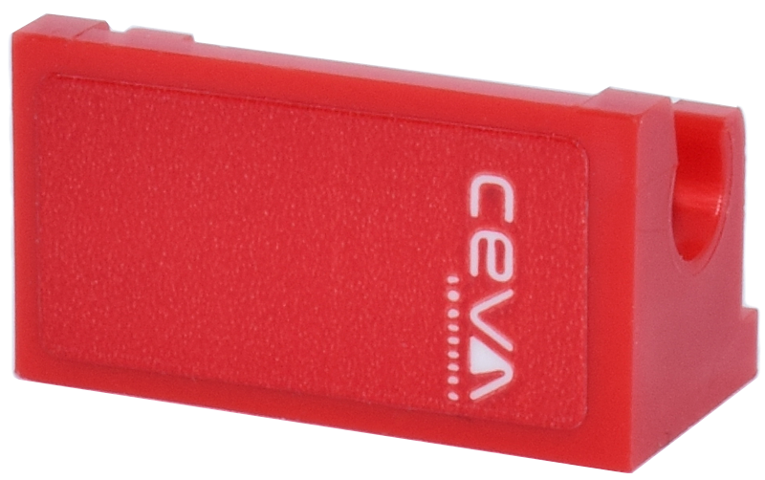 Lego Hinge Brick 1 x 2 Base with White 'ceva' Logo Pattern Model Right Side (Sticker) - Set 77242