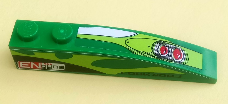 Lego Slope, Curved 6 x 1 with 2 Studs with Two Red Lights and 'ENgyne' and 'LOOK' Pattern Model Left Side (Stickers) - Set 8863