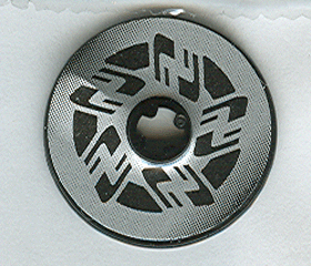 Lego Technic, Disk 3 x 3 with Black and Silver Motorcycle Disk Brake Pattern (Sticker) - Set 8370 / Black