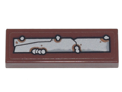 Lego Tile 1 x 3 with Silver Metal Plates, Seams and Rivets, Rust and Dirt Pattern (Sticker) - Set 70840