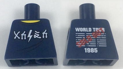 Lego Torso Sleeveless Top with White Arrow and Lightning Symbols and 'WORLD TOUR' 'SOLD OUT' '1985' Pattern / Dark Blue