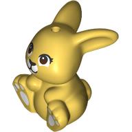 Lego Animal, Bunny, Sitting with Dark Brown Eyes, White Noes, Paws print / Ochre Yellow
