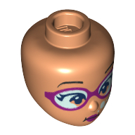 Lego Minidoll Head, Sand Dark Pink Goggles, Bright Light Blue Glasses, Bubbles, Dark Pink Lips Print