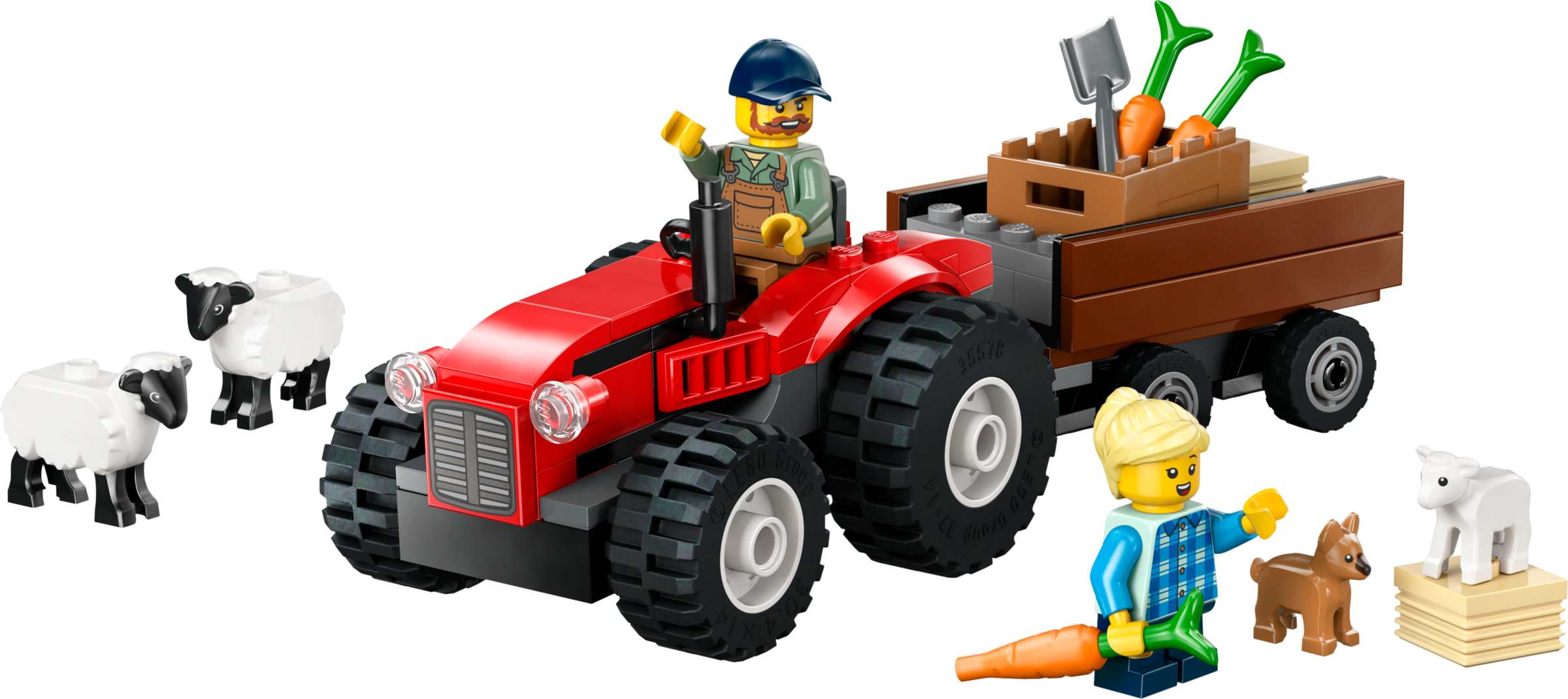 Lego Red Farm Tractor with Trailer & Sheep
