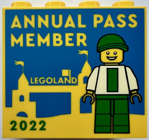 Lego Brick 2 x 4 x 3 with LEGOLAND 2022 Annual Pass Member Pattern