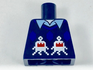 Lego Torso Knit Vest with White and Red Creatures over Bright Light Blue Shirt with Collar Pattern / Dark Blue