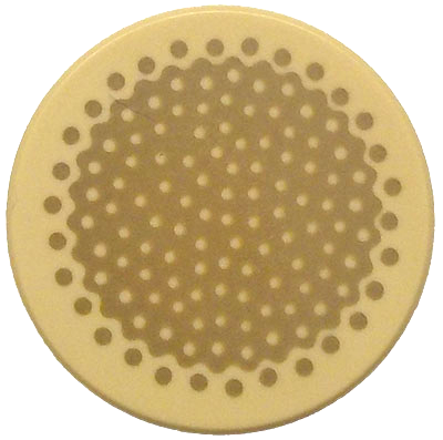 Lego Tile, Round 2 x 2 with Bottom Stud Holder with Dark Tan Bamboo Stem Cross Section Pattern / Tan