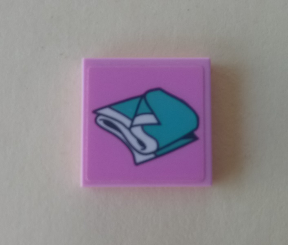 Lego Tile 2 x 2 with Medium Azure Folded Blanket Pattern (Sticker) - Set 41314 / Bright Pink