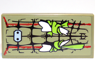 Lego Tile 2 x 4 with Scales, White Teeth and Red Markings Pattern (Sticker) - Set 70006