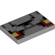 Lego Tile 2 x 3 with Dark Bluish Grey/Black Squares/Pixels, Red/Yellow Eyes Print / Light Bluish Gray