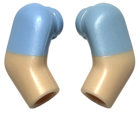 Lego Arm, (Matching Left and Right) Pair with Molded Bright Light Blue Short Sleeves  Pattern / Light Nougat