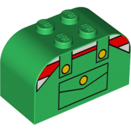 Lego Brick Curved 2 x 4 x 2 Double with Red and White Striped Shirt and Overalls Print / Green