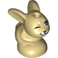 Lego Animal, Rabbit / Bunny, Baby Sitting with White Eyebrows, Winking print / Tan
