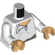 Lego Torso, White Shirt, Open Collar, Dark Tan Belt print, White Arms, Warm Tan Hands / White