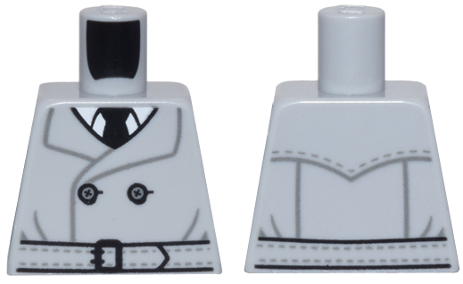 Lego Torso Trench Coat, Dark Bluish Gray Stitching, Buttons, Belt over White Shirt and Black Tie Pattern / Light Bluish Gray