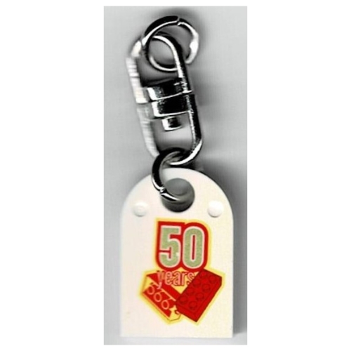 Lego Tile Special 3 x 2 with Hole and Lego 50 Year Anniversary Logo Print / White