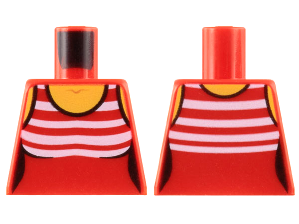Lego Torso Female Swimsuit with White Horizontal Stripes on Chest, Yellow Neck and Shoulders Pattern / Red
