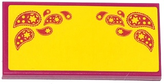Lego Tile 2 x 4 with Magenta Paisley Shooting Stars on Yellow Background Pattern (Sticker) - Set 41034 / Magenta