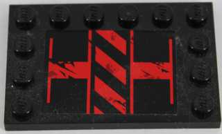 Lego Tile, Modified 4 x 6 with Studs on Edges with Black and Red Danger Stripes Pattern Model Right Side (Sticker) - Set 8864