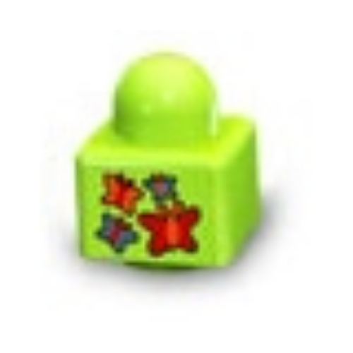 Lego Primo Brick 1 x 1 with Four Butterflies / '4' Print / Lime