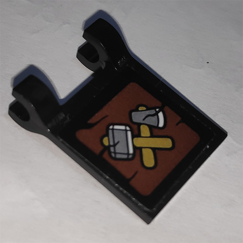 Lego Flag 2 x 2 Square with Flat Edge with Crossed Hammer and Axe Pattern (Sticker) - Set 41185