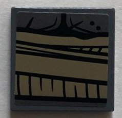 Lego Tile 2 x 2 with Dark Tan Belt over Pearl Dark Gray Armor Center Pattern (Sticker) - Set 76075 / Dark Bluish Gray